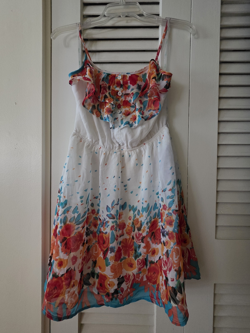 Papaya White Floral Ruffle Sundress with Bright Bouquet